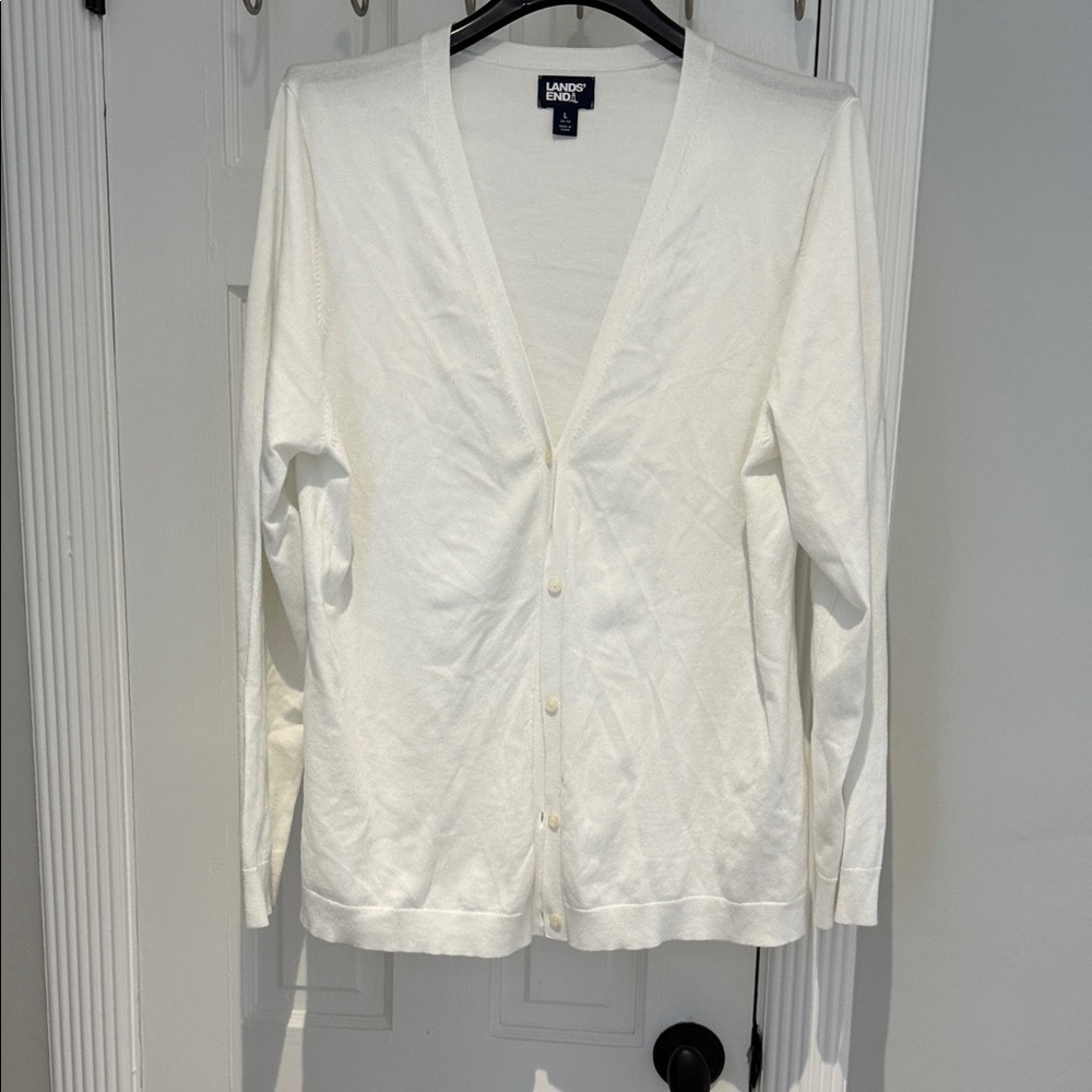 Lands' End Women's Cream Off White Cardigan Sweater L 14-16